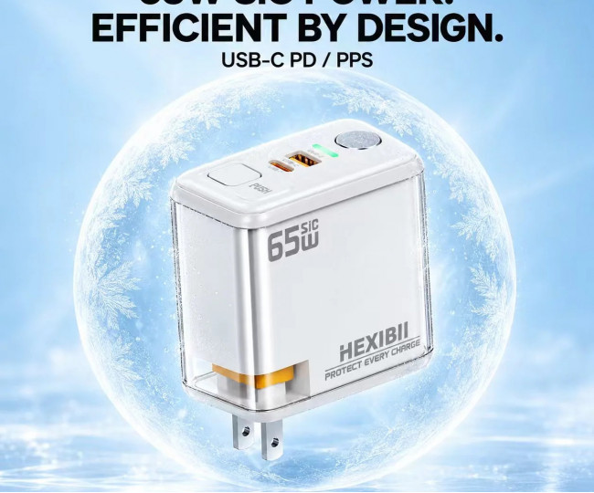 Мережевий зарядний пристрій HEXIBII E11 65W SiC з автоматичним виключенням